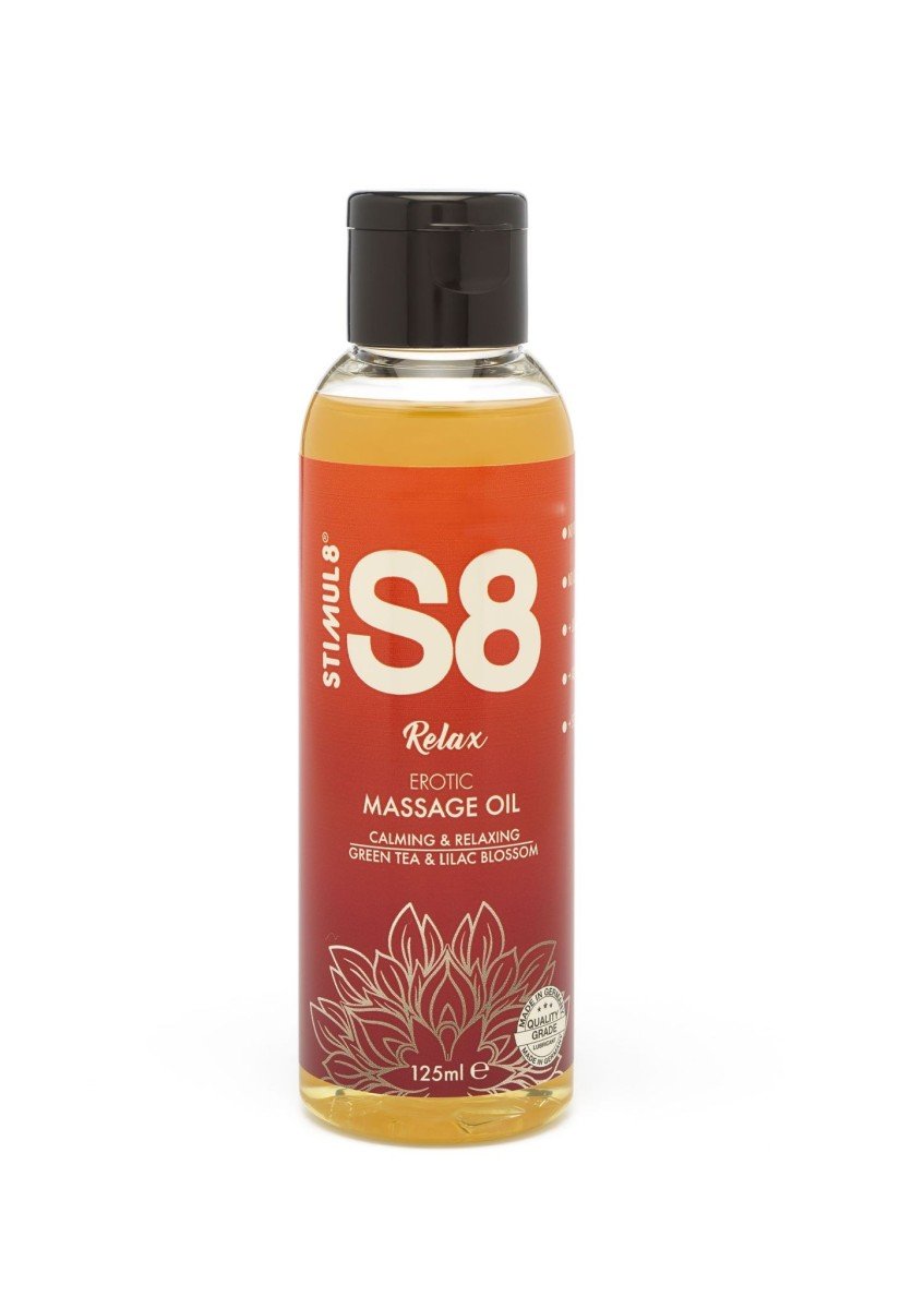Stimul8 S8 Green Tea & Lilac Blossom Massage Oil 125 ml, erotický masážní olej s vůní zeleného čaje a šeříku