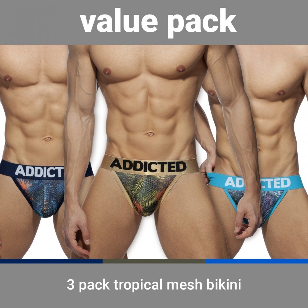 Slipy Addicted AD891P Tropical Mesh Bikini Push Up 3 ks M, výhodné balení 3 pánských push-up slipů