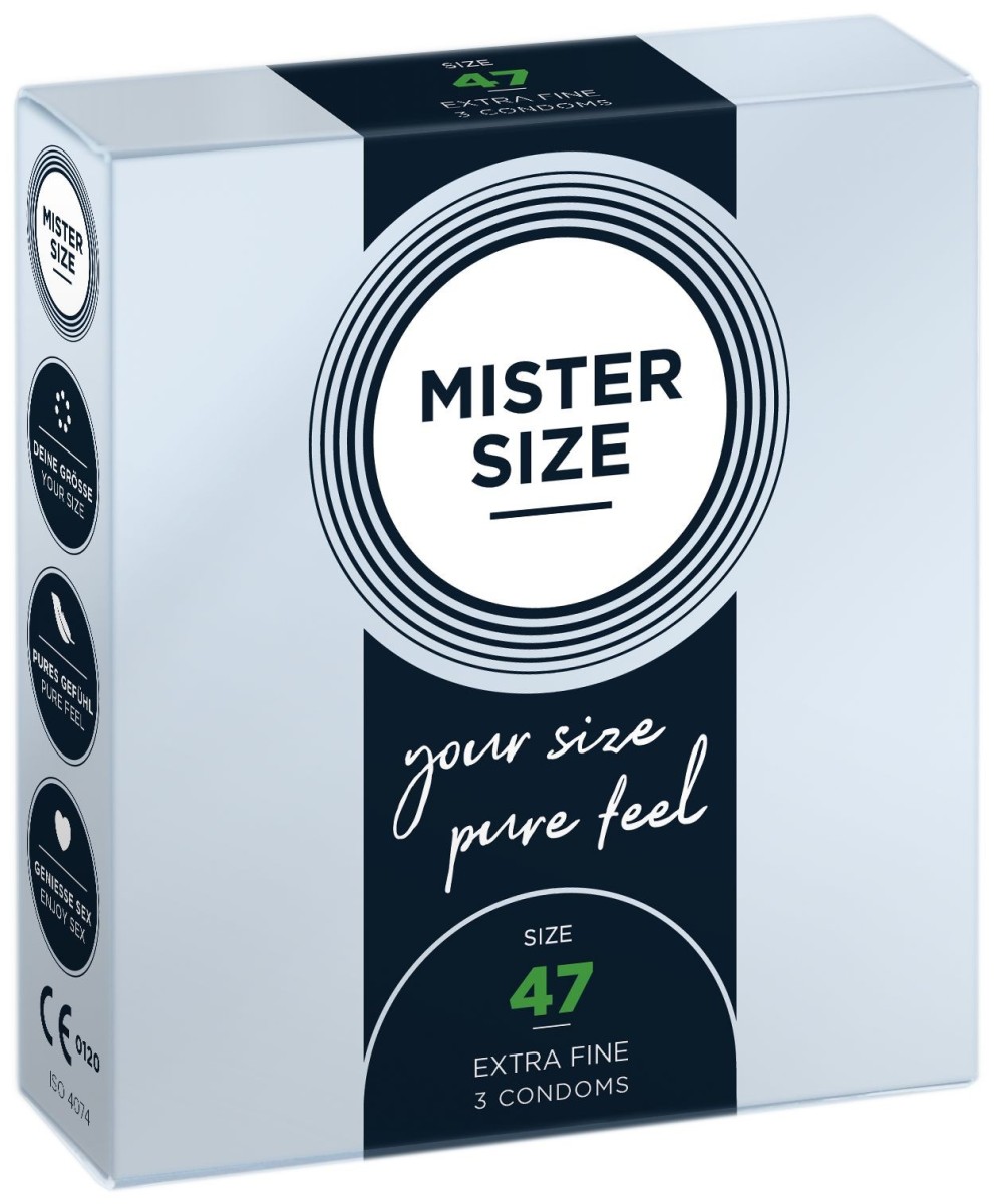 Kondomy Mister Size 3 ks 47 mm, kondomy s nominální šířkou 47–69 mm
