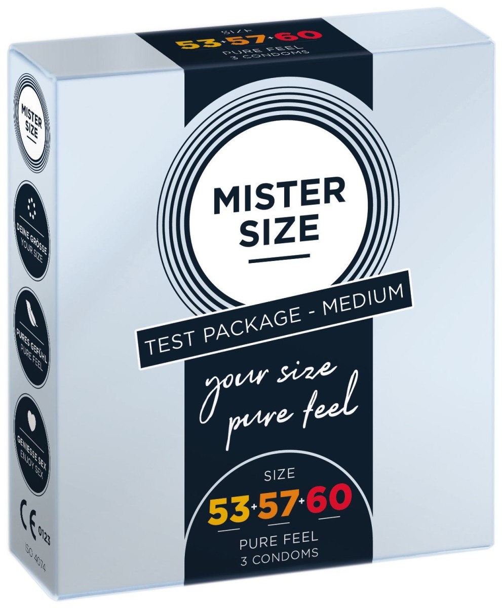 Mister Size Medium Test Package 53–57–60, 3 ks kondomů s nominální šířkou 53, 57 a 60 mm
