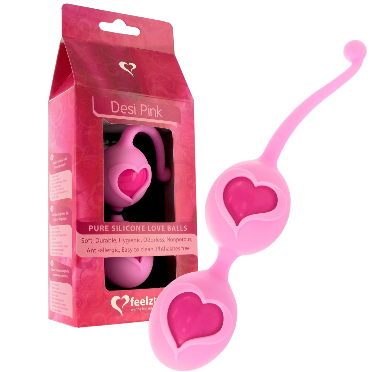 FeelzToys Desi Love Balls Pink, silikonové Kegelovy kuličky 18 x 3,5 cm
