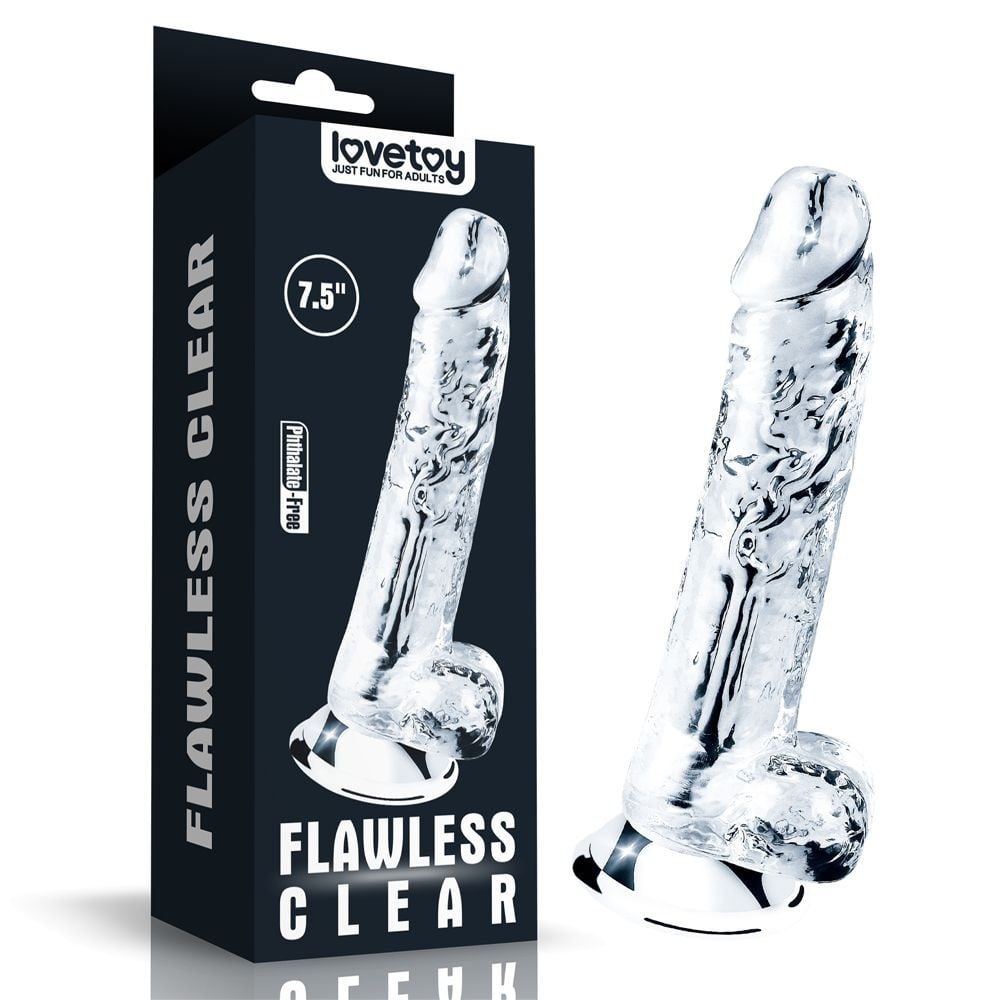 Lovetoy Flawless Clear Dildo 7.5″, dildo s přísavkou a varlaty 18,5 x 3,4 cm