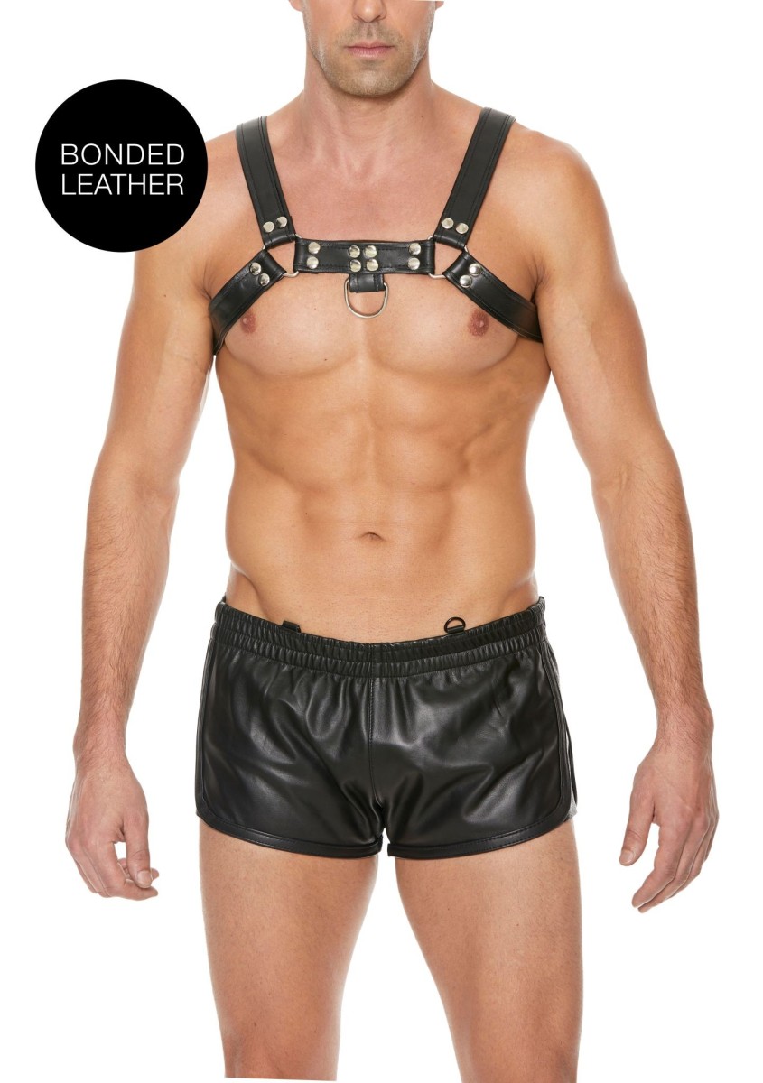 Kožený harness Ouch! Chest Bulldog černý S/M, pánský kožený postroj