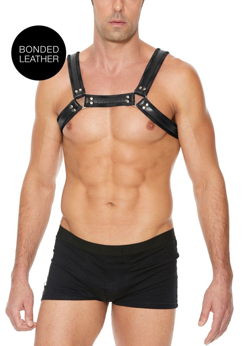 Kožený harness Ouch! Buckle Bulldog černý L/XL, pánský kožený postroj