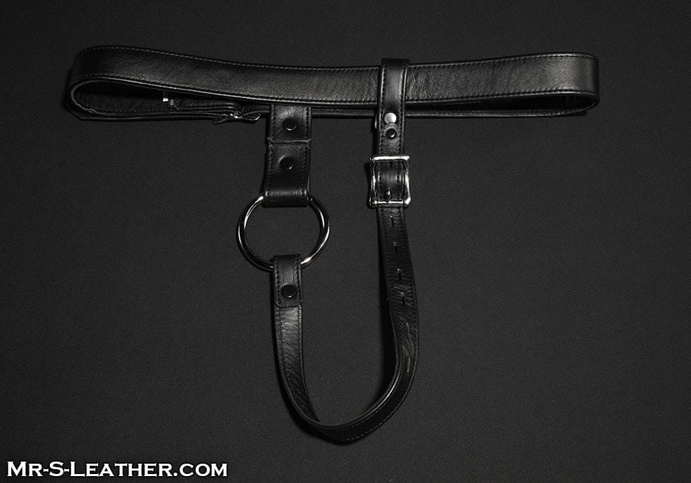 Postroj Mr. S Leather Deluxe Locking Butt Plug Harness L/XL, kožený uzamykatelný postroj pro anální kolíky