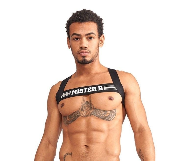 Mister B Urban Club Harness X-Back Striped Grey, elastický postroj pro muže