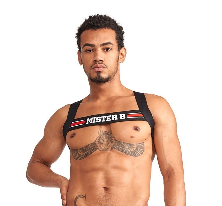 Mister B Urban Club Harness X-Back Striped Red, elastický postroj pro muže
