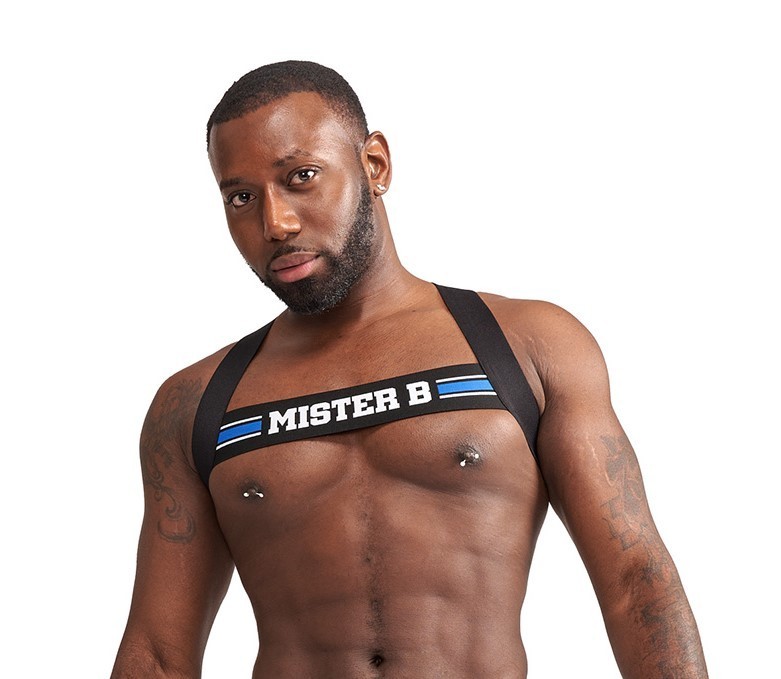 Mister B Urban Club Harness X-Back Striped Blue, elastický postroj pro muže