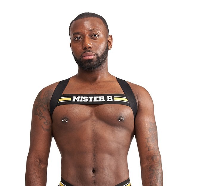 Mister B Urban Club Harness X-Back Striped Yellow, elastický postroj pro muže