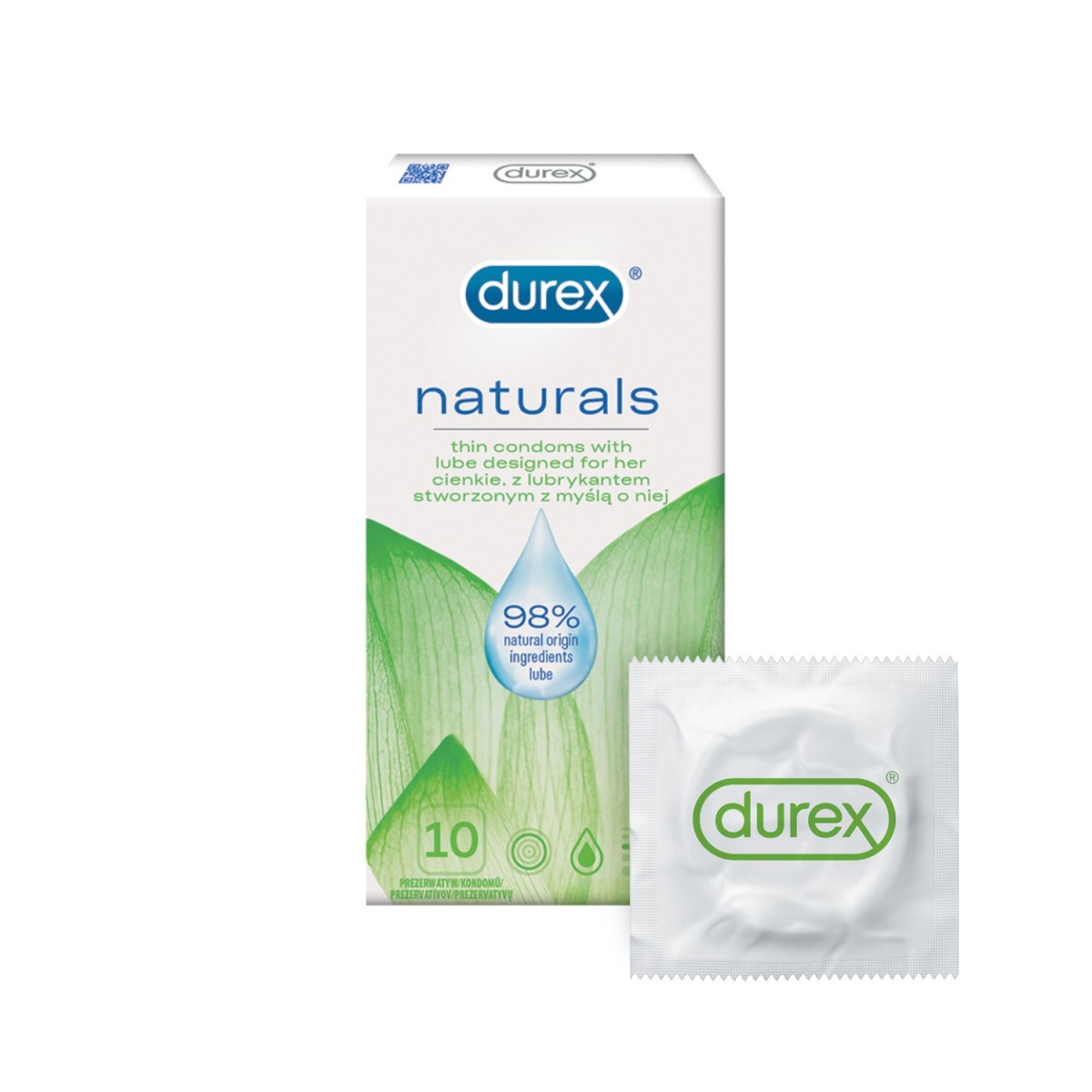 Durex Naturals 10 ks, tenké kondomy s 98% přírodním lubrikantem
