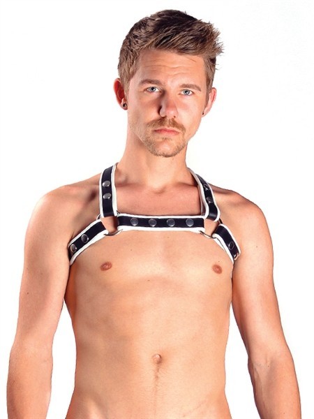 Kožený postroj Mister B X-Back Harness Premium bílý L/XL, pánský kožený harness