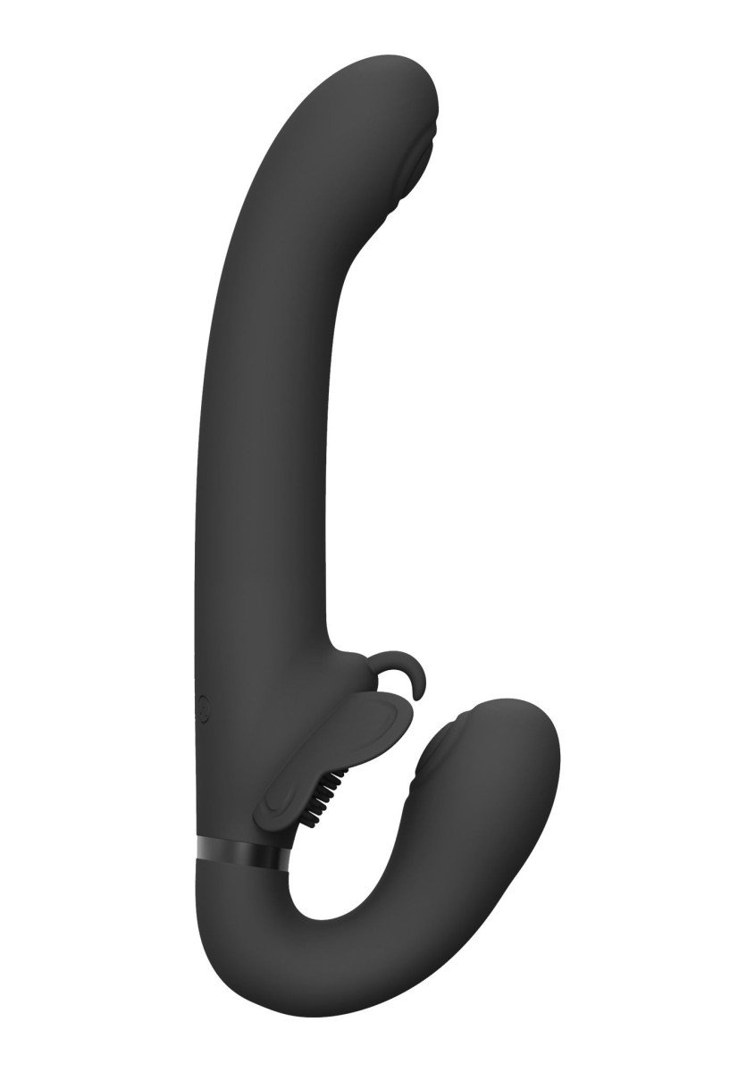 Pulzační vkládací dildo Vive Satu černé, vibrační strapless strap-on dildo 23 x 3,4 cm