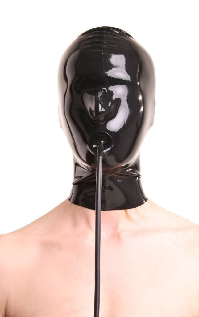 Latexová kukla s dýchací trubicí Anita Berg AB4050 černá M, latexová maska s tloušťkou 0,4 mm