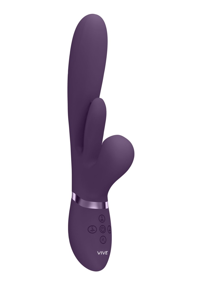 Multifunkční vibrátor Vive Kura fialový, přirážecí vibrátor na bod G s kmitajícím jazykem a pulzačním stimulátorem na klitoris 24,5 x 3,5 cm