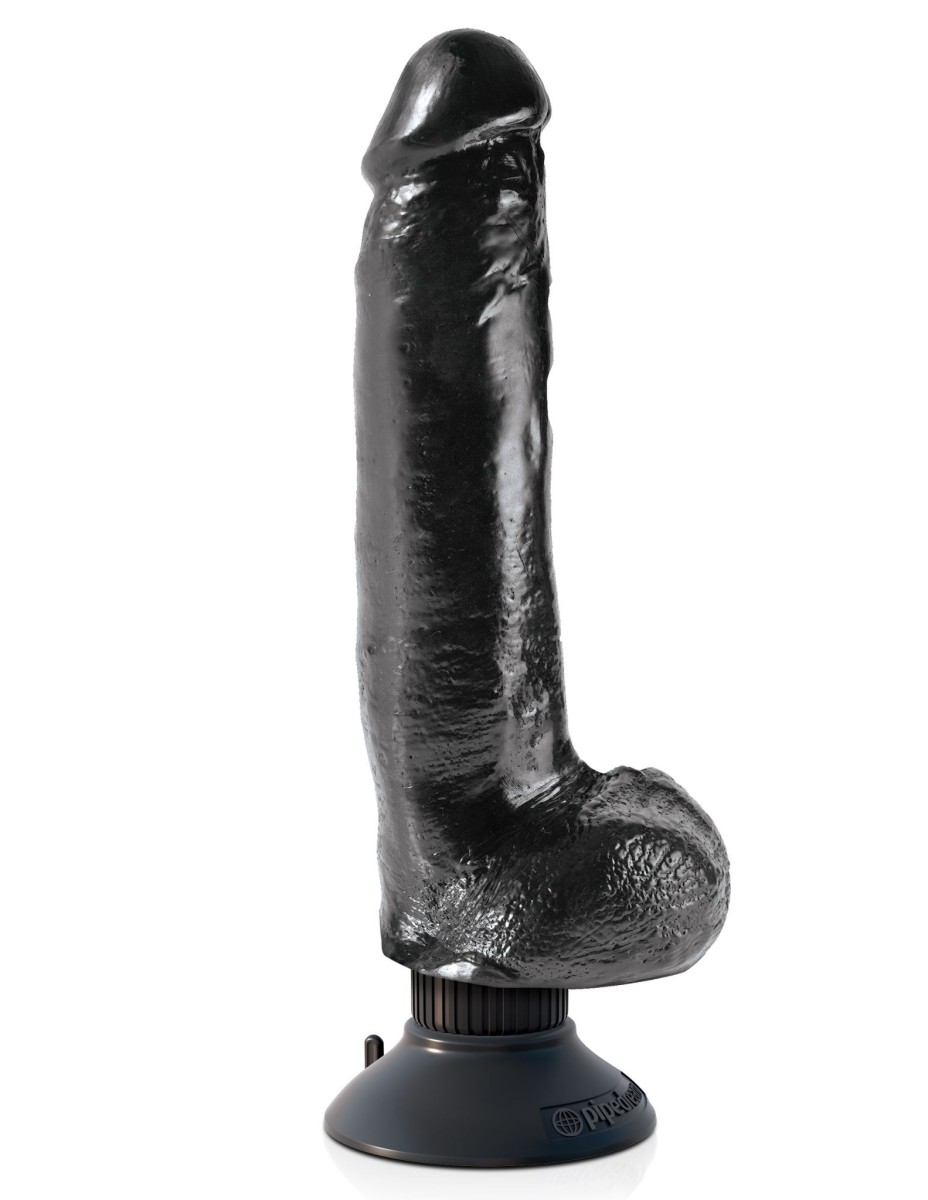 Pipedream King Cock 9″ Vibrating Cock with Balls Black, realistický vibrátor s přísavkou 26 x 4,2 cm