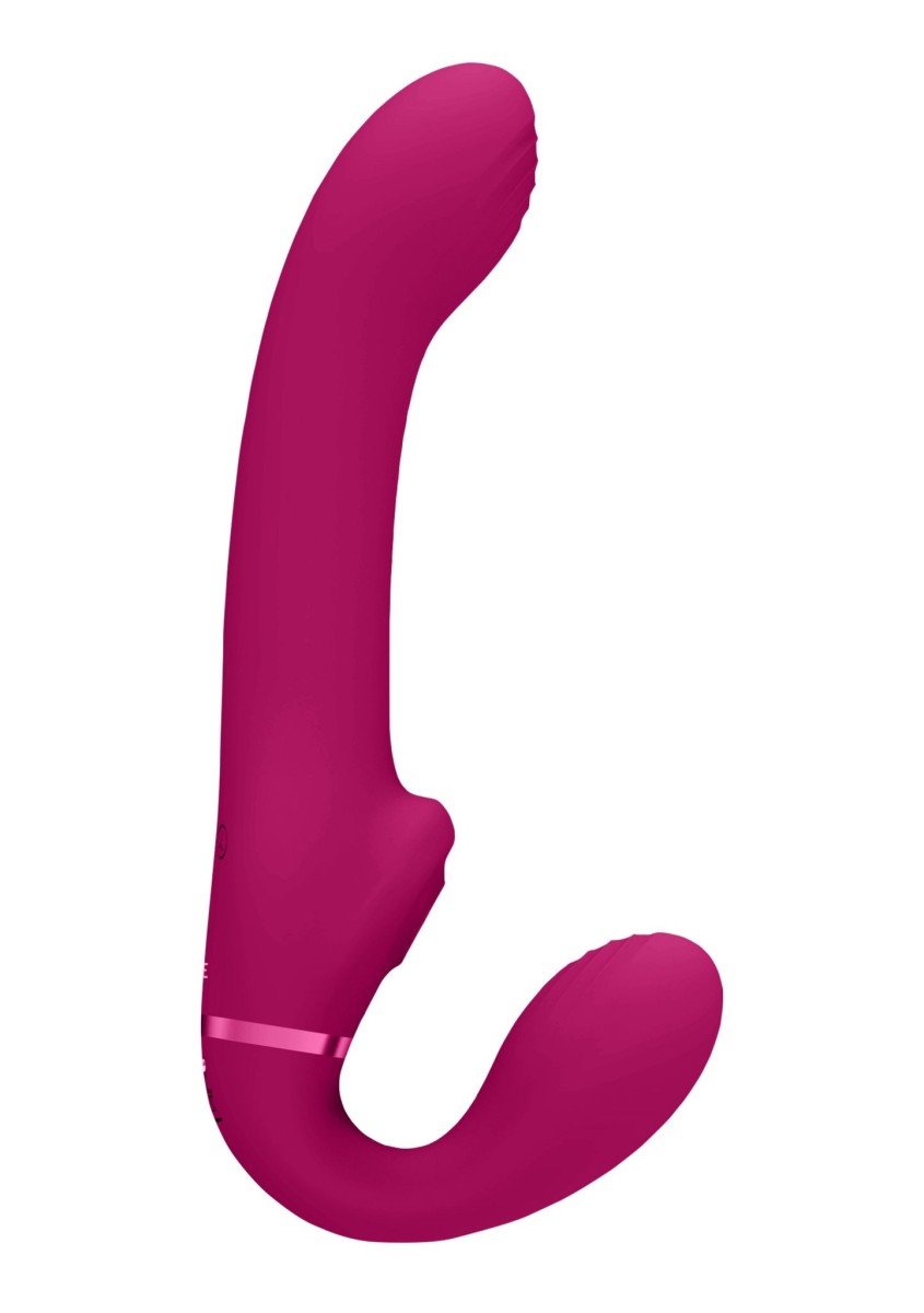Vibrační vkládací dildo Vive AI růžové, strapless strap-on dildo s tlakovým stimulátorem klitorisu 23,5 x 4,2 cm