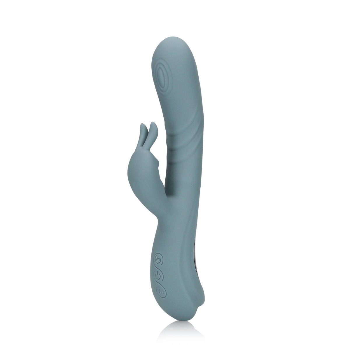 Shots Loveline Fingering Motion Rabbit Vibrator Weathervane Grey, silikonový vibrátor na klitoris a bod G s pohyblivou špičkou 21,6 x 3,6 cm