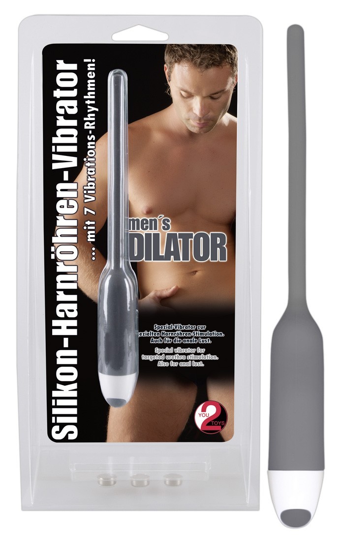 You2Toys Men’s Dilator 6 mm, šedý silikonový dilatátor s vibrací 190 x 6 mm