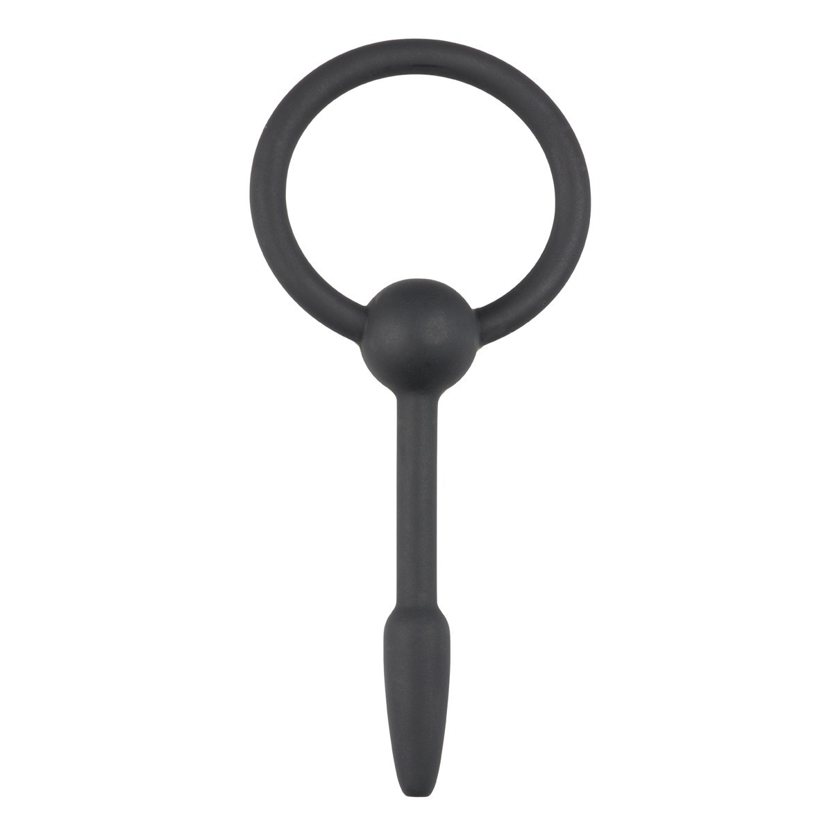 Sinner Gear Small Silicone Penis Plug with Pull Ring, černý silikonový dilatátor 100 x 4–8 mm