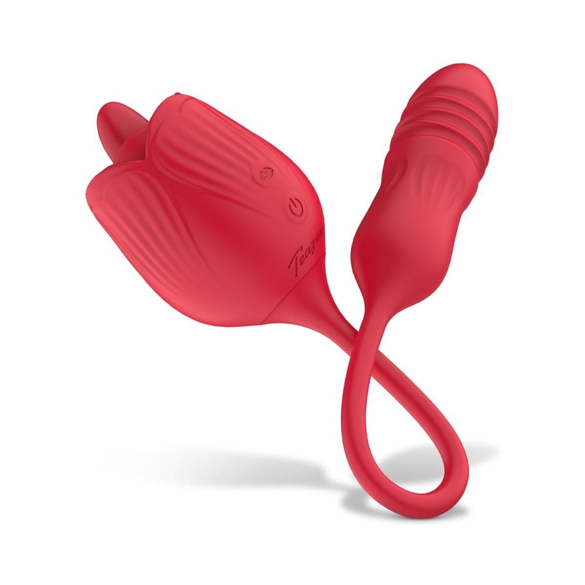 Teazers Rose Vibrator with Thrusting Dildo