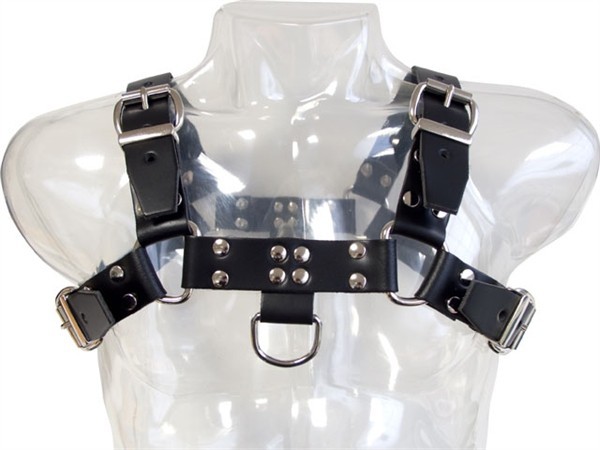 Kožený postroj Mister B Chest Harness Saddle Leather černý M, pánský kožený harness