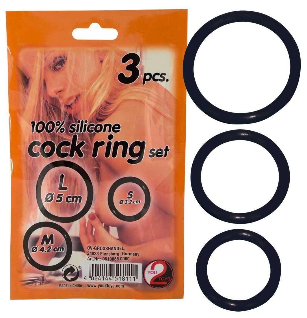 You2Toys 100% Silicone Cock Ring Set, sada 3 ks černých silikonových erekčních kroužků